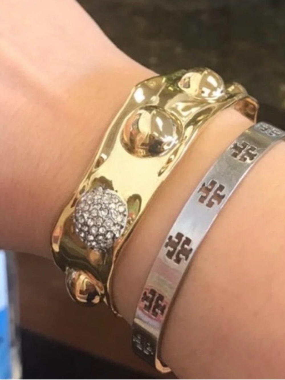 NEW Alexis Bittar Molten Liquid Gold Repoussé Raised Dot Cuff Bracelet AU20